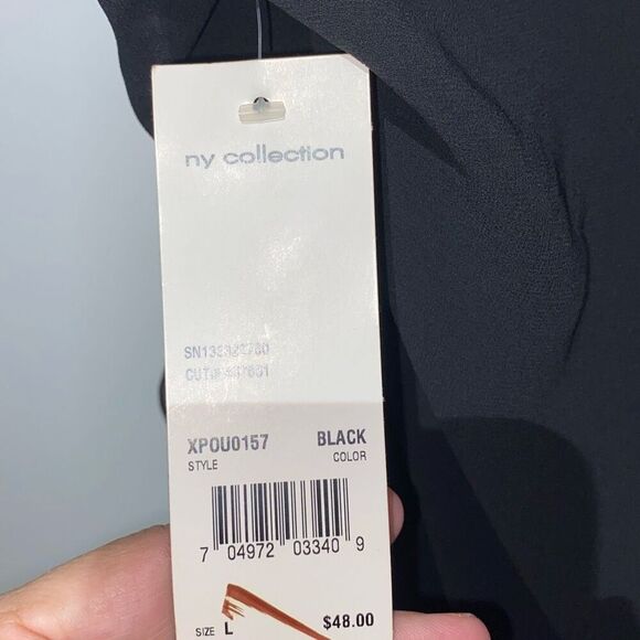 NY Collection Top Women's Large Black Chiffon Studded Collar Roll Tab Sleeve NWT - Picture 7 of 10